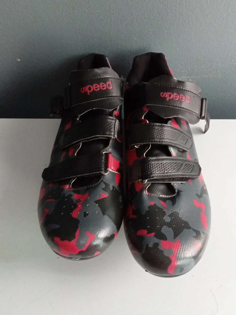 Speed Camo Road Cycling Shoes Red Black Camouflage 3-Bolt Cleats Mens 45